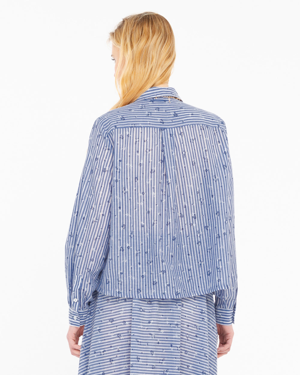 light blue loose fitting openwork cotton shirt