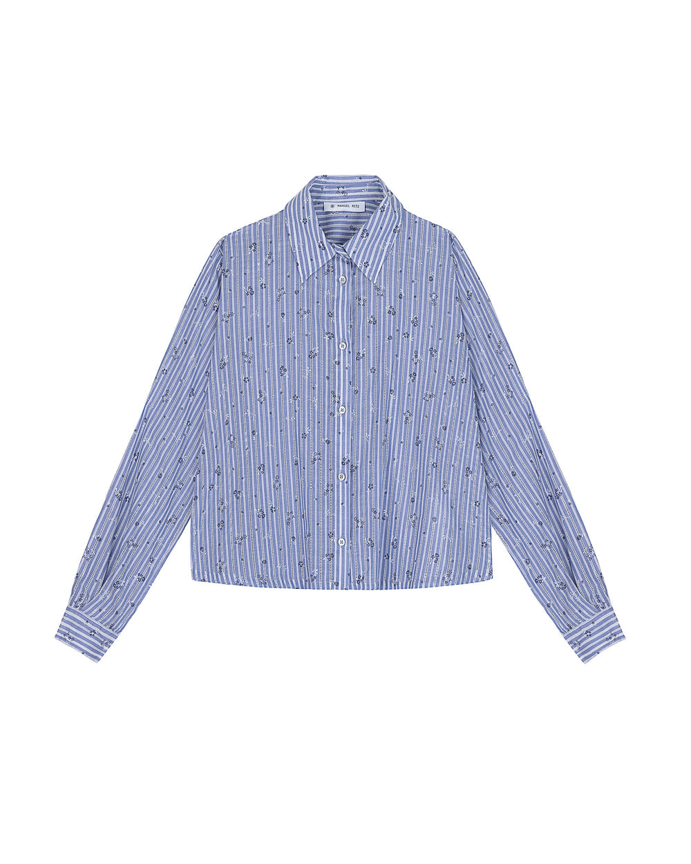 light blue loose fitting openwork cotton shirt