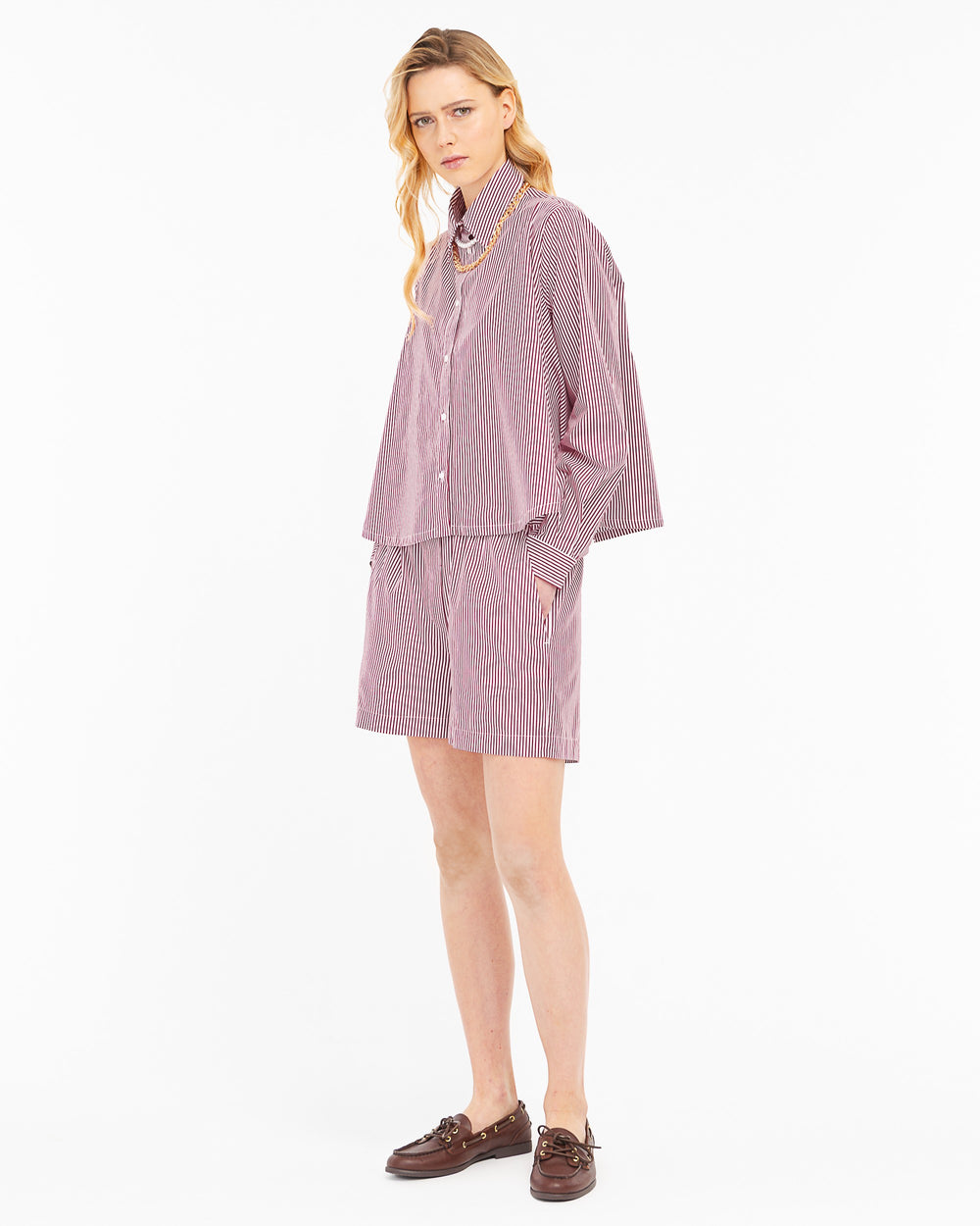 red loose fitting striped cotton shirt