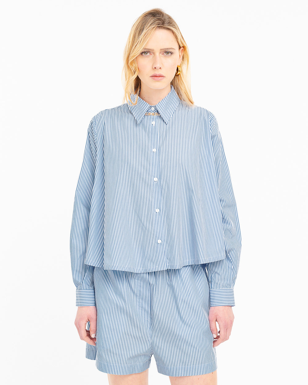 light blue loose fitting striped cotton shirt