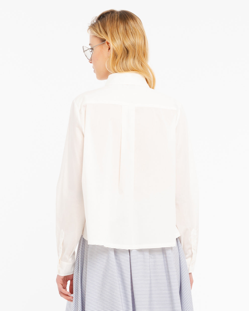 white loose fitting stretch poplin shirt