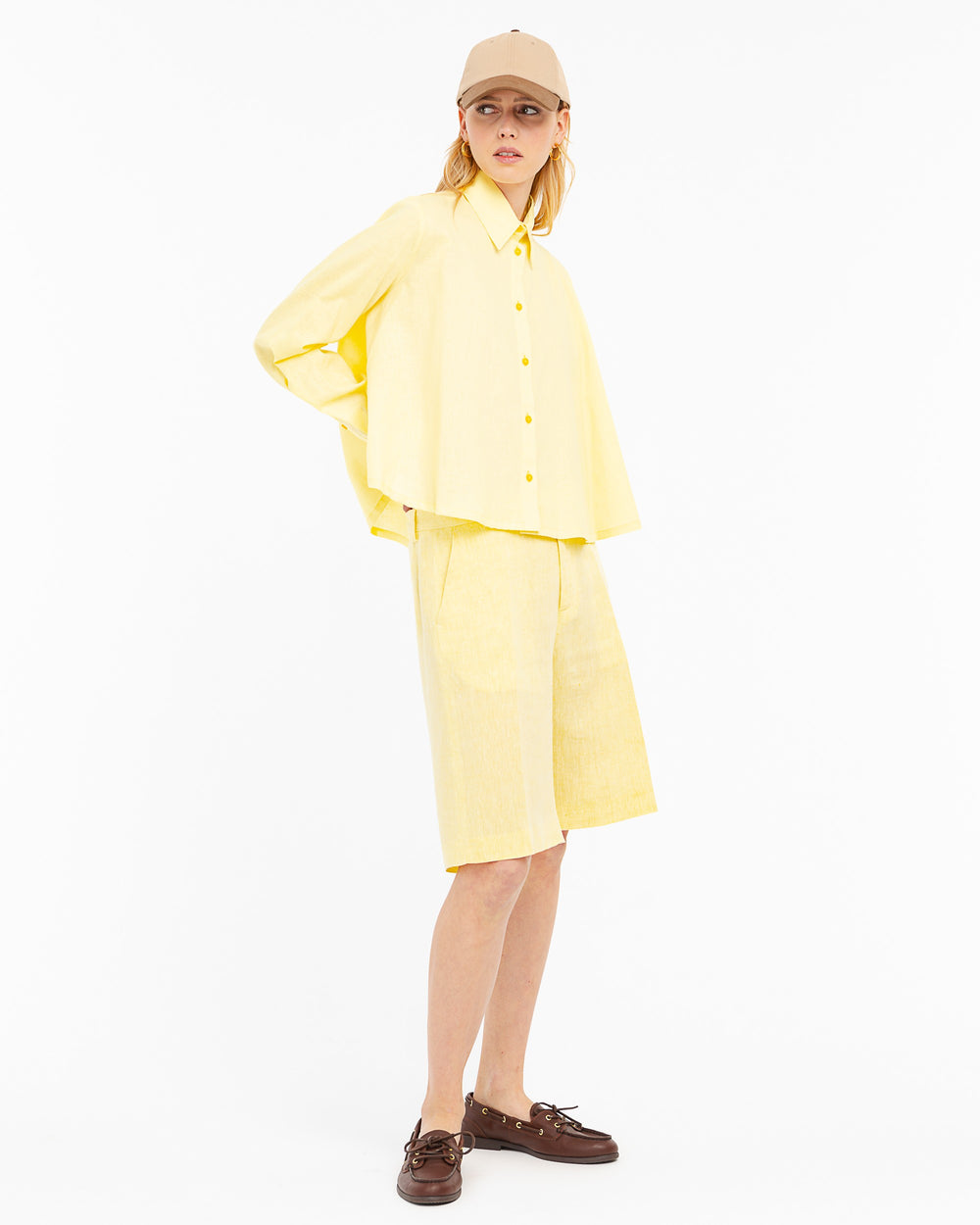 yellow loose fitting linen cotton shirt