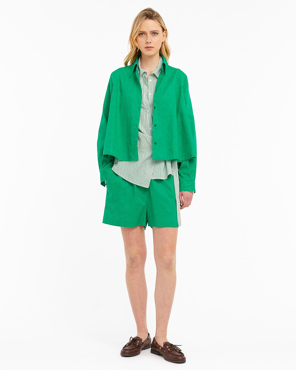 green loose fitting linen cotton shirt