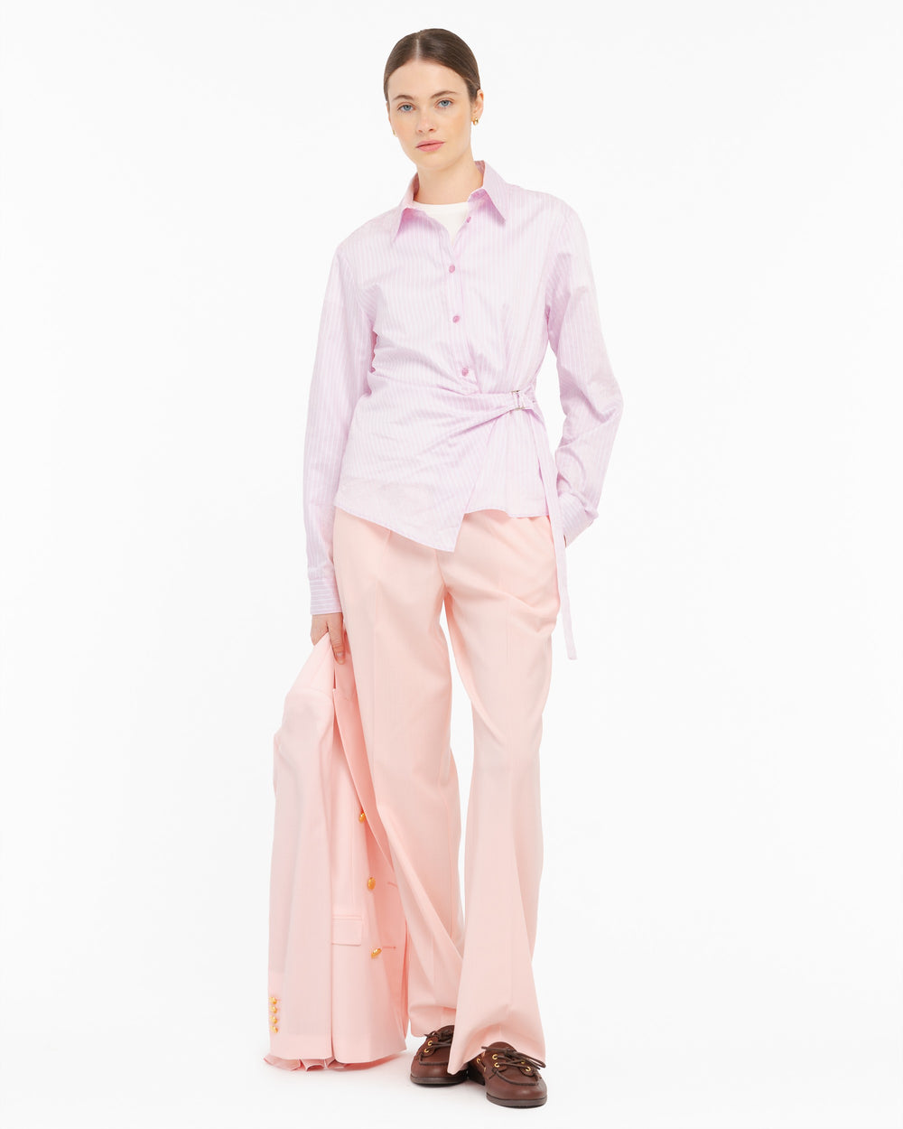 pink cotton satin striped shirt