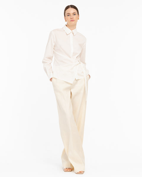 white stretch cotton blend poplin shirt