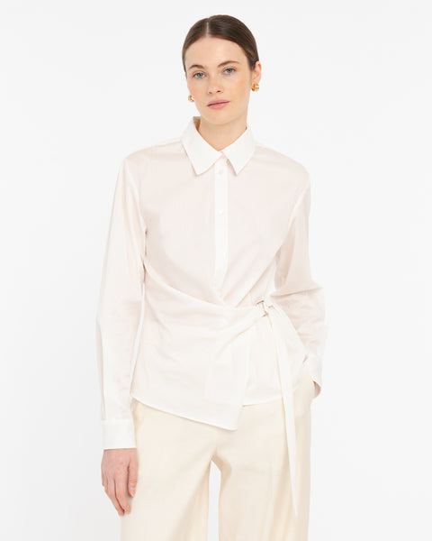 white stretch cotton blend poplin shirt