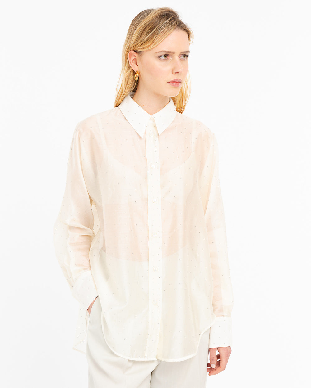 white oversized shirt with appliqués