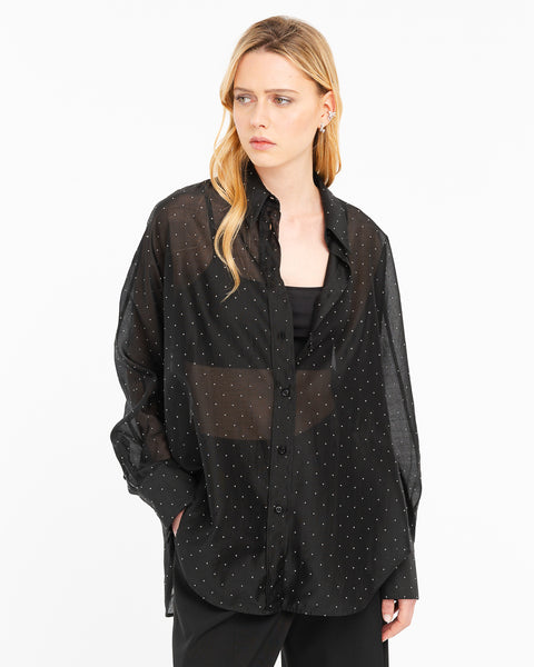 black oversized shirt with appliqués