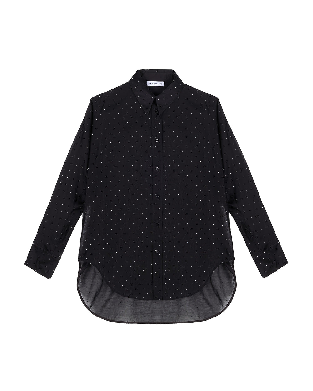 black oversized shirt with appliqués