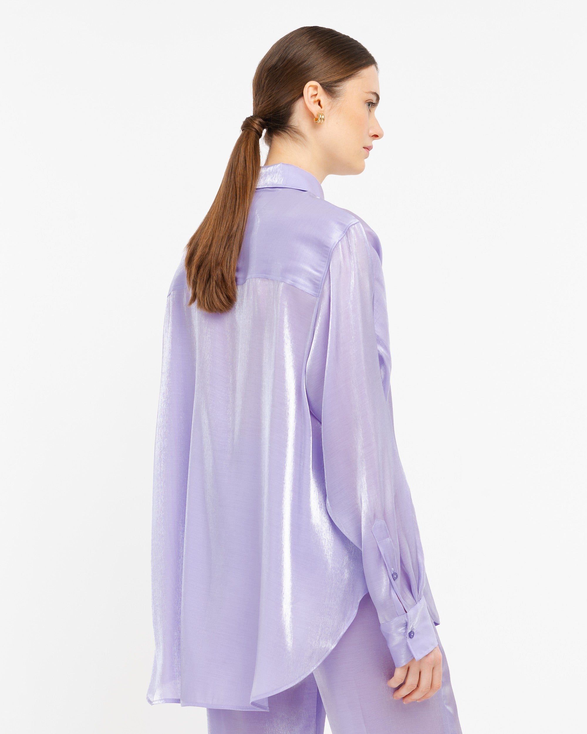 美品　パラスパレス　ロングリネンシャツ　チュニックシャツ　麻100% 紫 パラスパレス PAL'LAS PALACE 染色加工 リネン シャツ ブラウス 麻