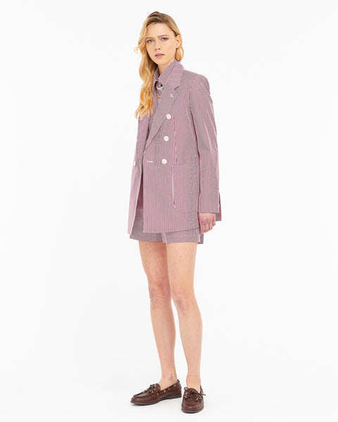 red oversized striped cotton blazer