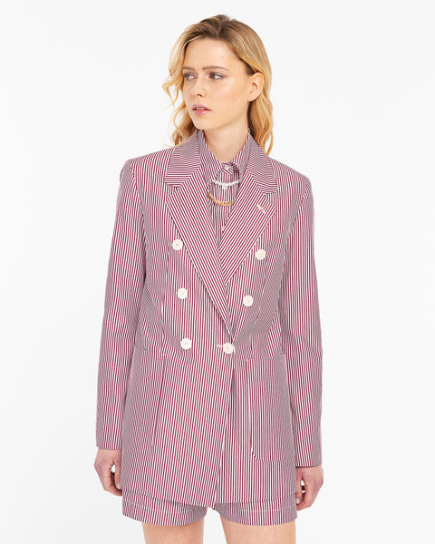 red oversized striped cotton blazer