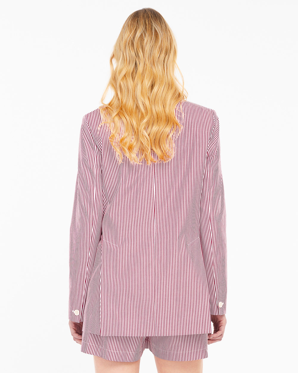 red oversized striped cotton blazer