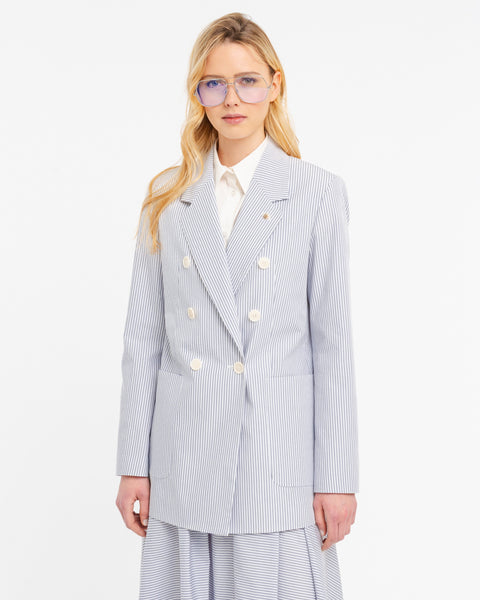 gray oversized striped cotton blazer