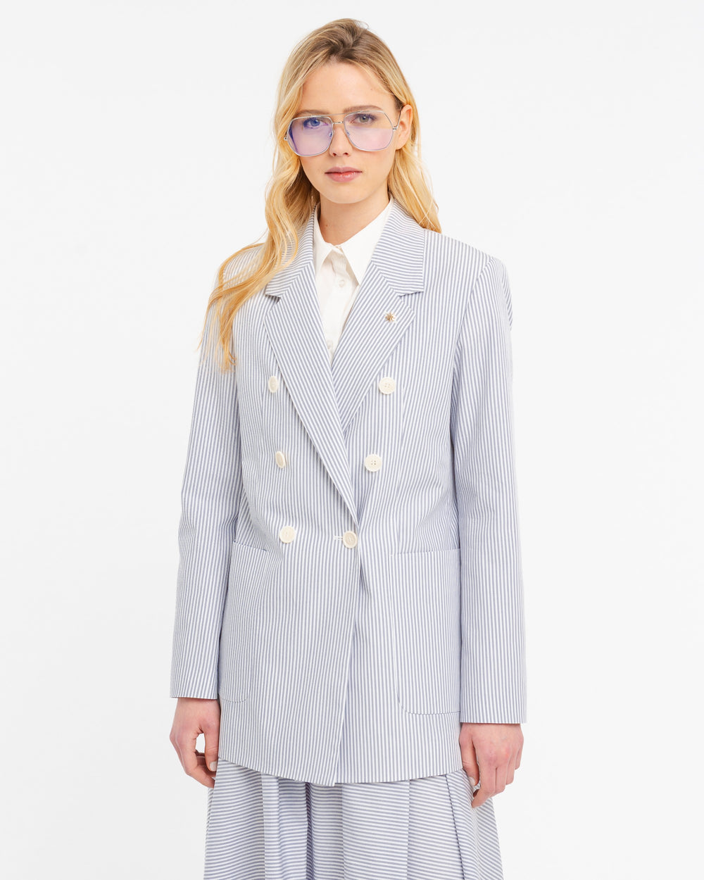 gray oversized striped cotton blazer