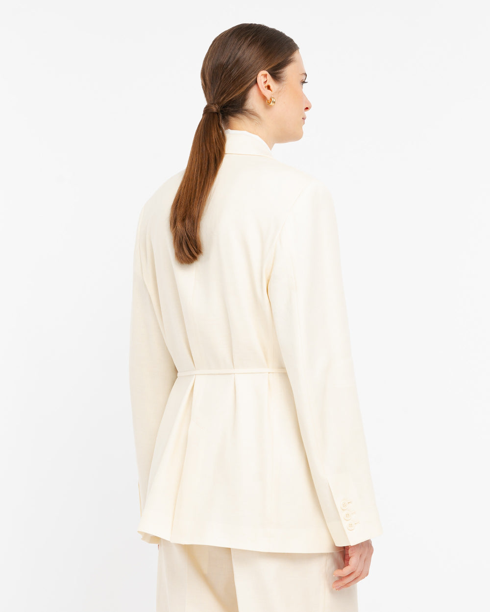 white twill belted blazer
