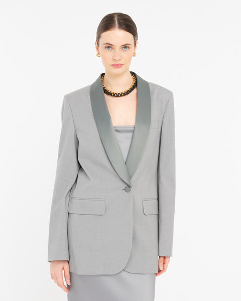 gray stretch smoking blazer