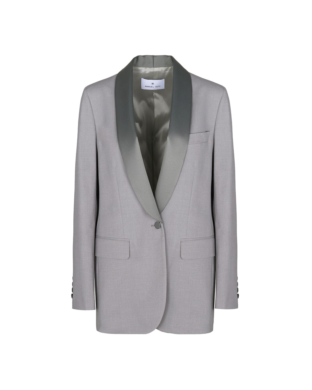 gray stretch smoking blazer