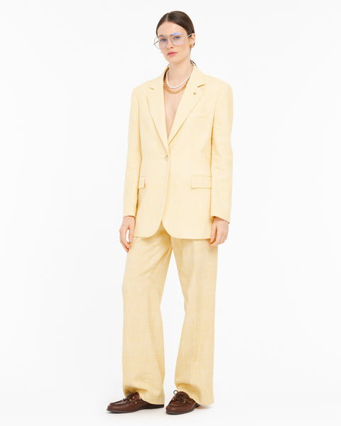 yellow checked blazer in diagonal cotton