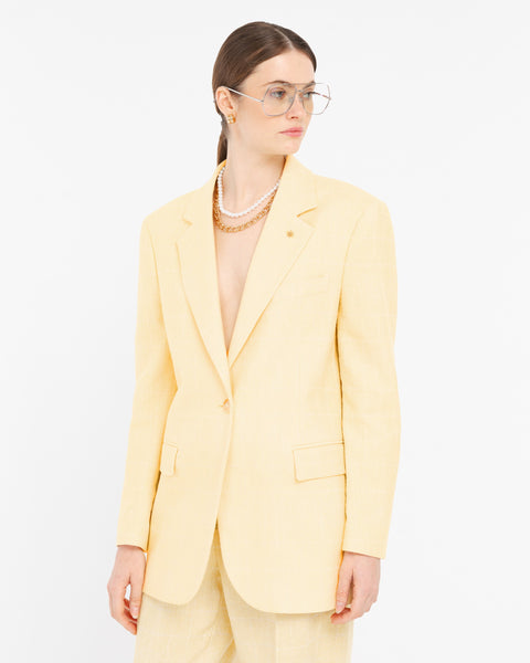 yellow checked blazer in diagonal cotton