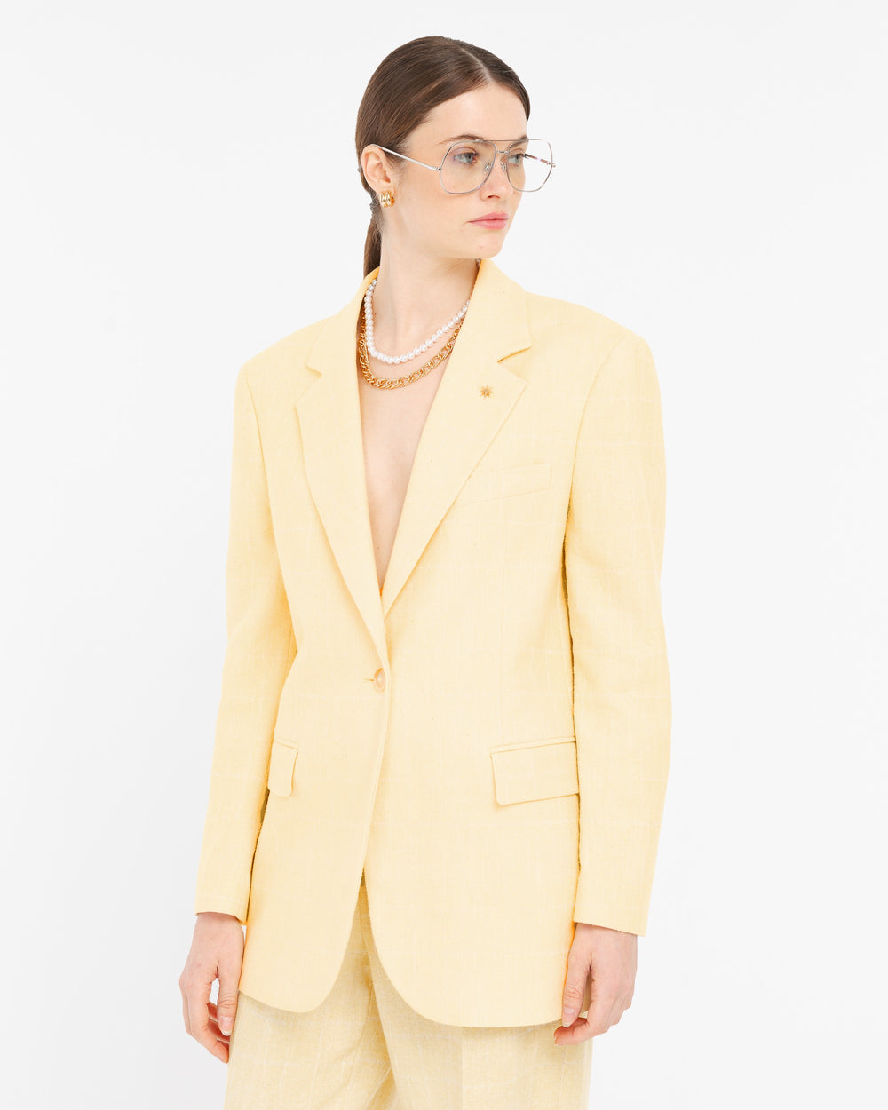 yellow checked blazer in diagonal cotton