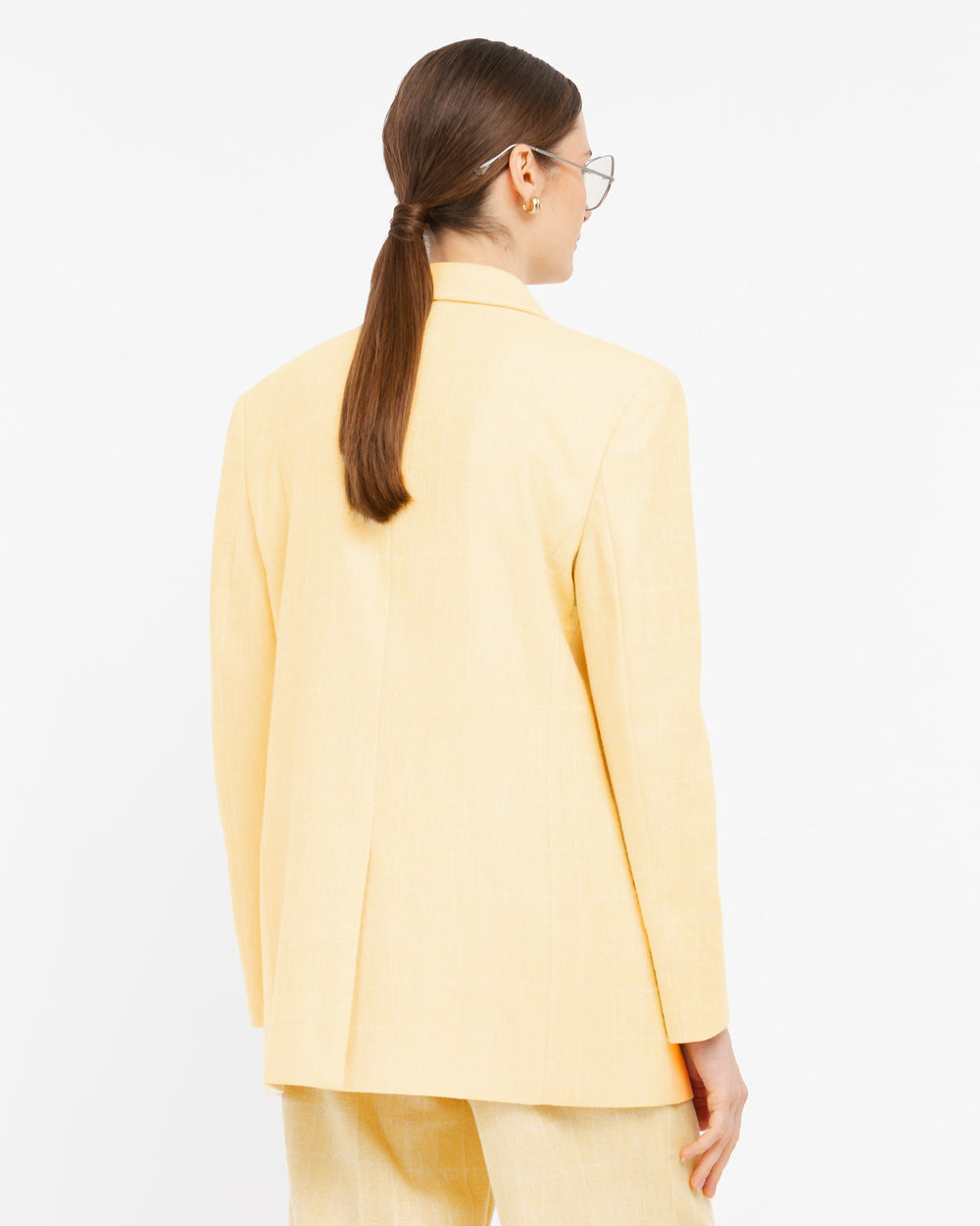 yellow checked blazer in diagonal cotton