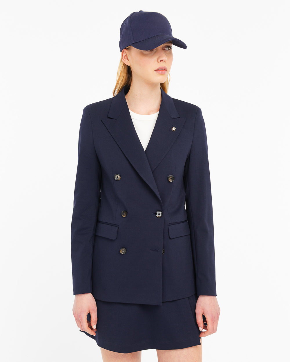 blue jersey stitch milan double breasted blazer