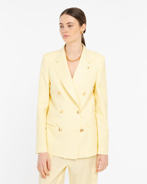 yellow double breasted cool stretch wool blazer