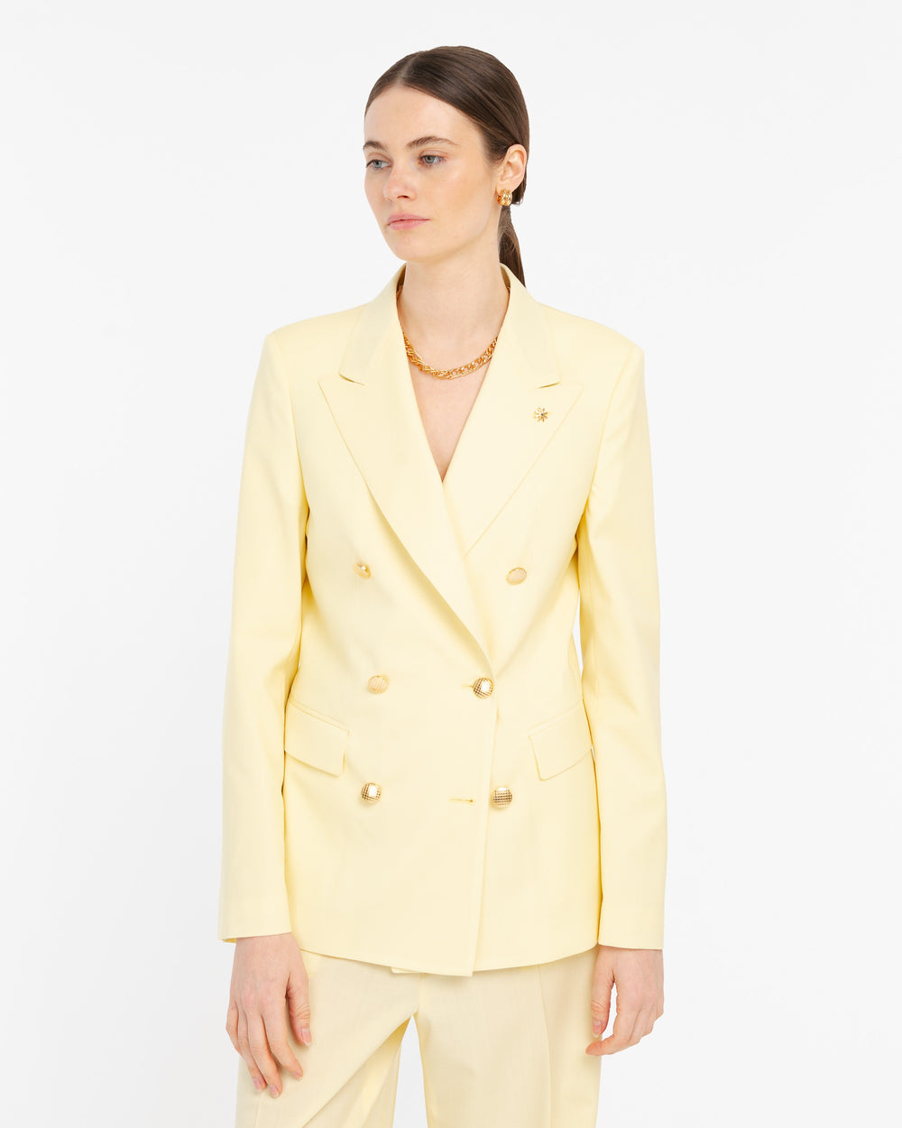 yellow double breasted cool stretch wool blazer