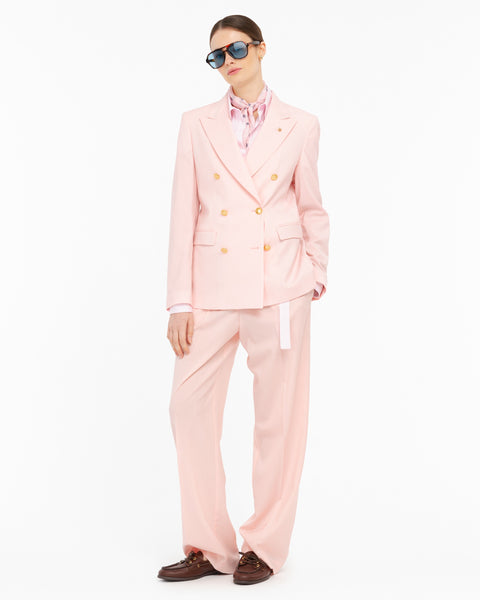 pink double breasted cool stretch wool blazer