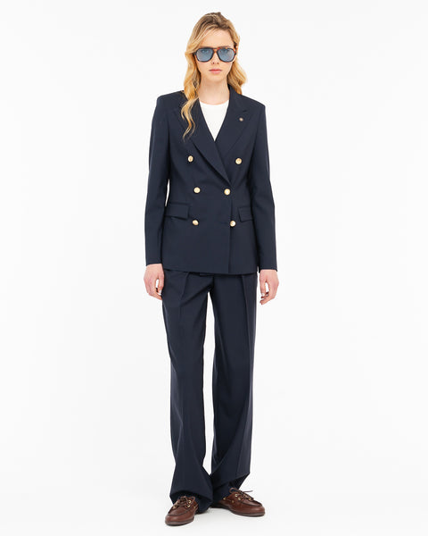 blue double breasted cool stretch wool blazer