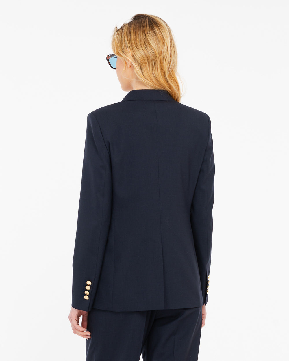 blue double breasted cool stretch wool blazer