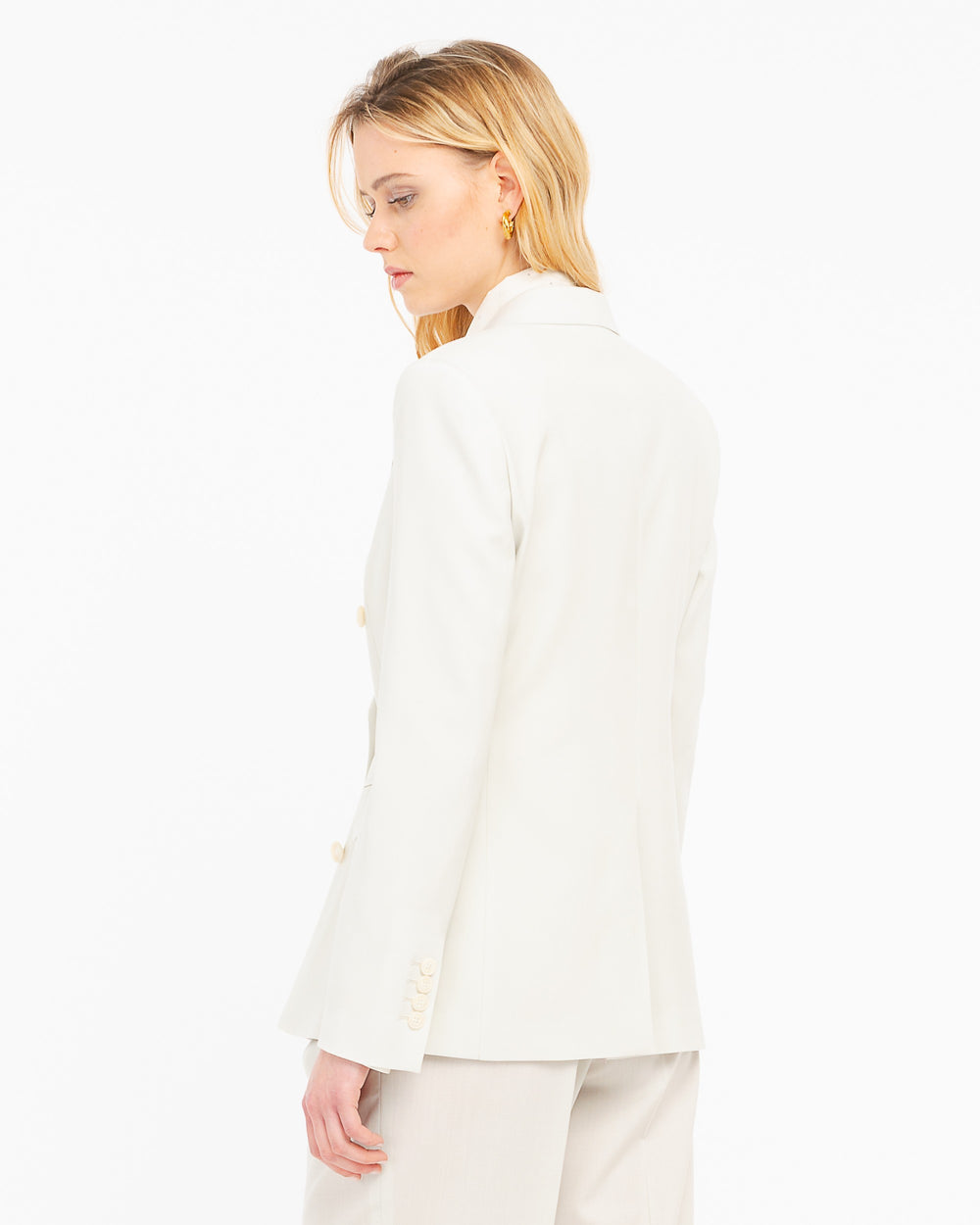 beige double breasted cool stretch wool blazer