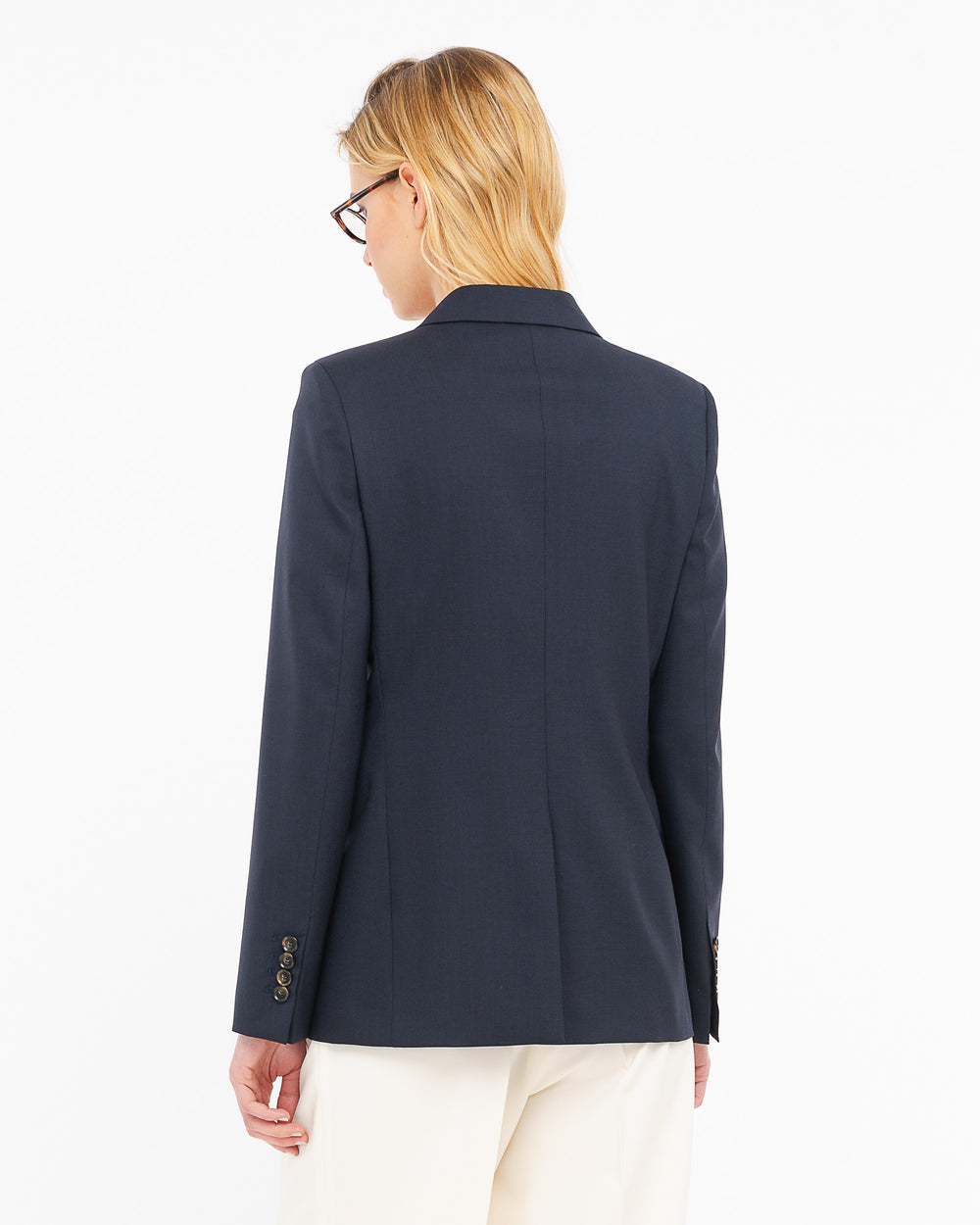 blue double breasted cool stretch wool blazer