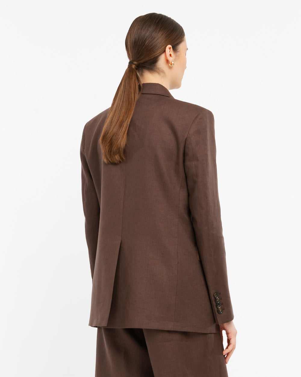 brown double breasted pure linen blazer