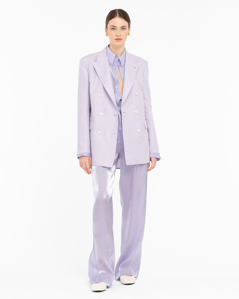 violet double breasted pure linen blazer