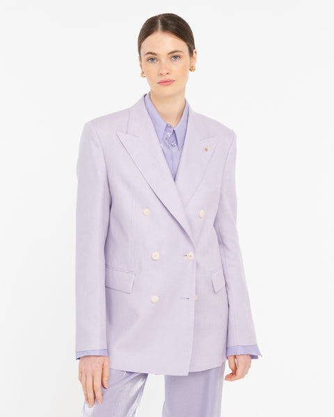 violet double breasted pure linen blazer