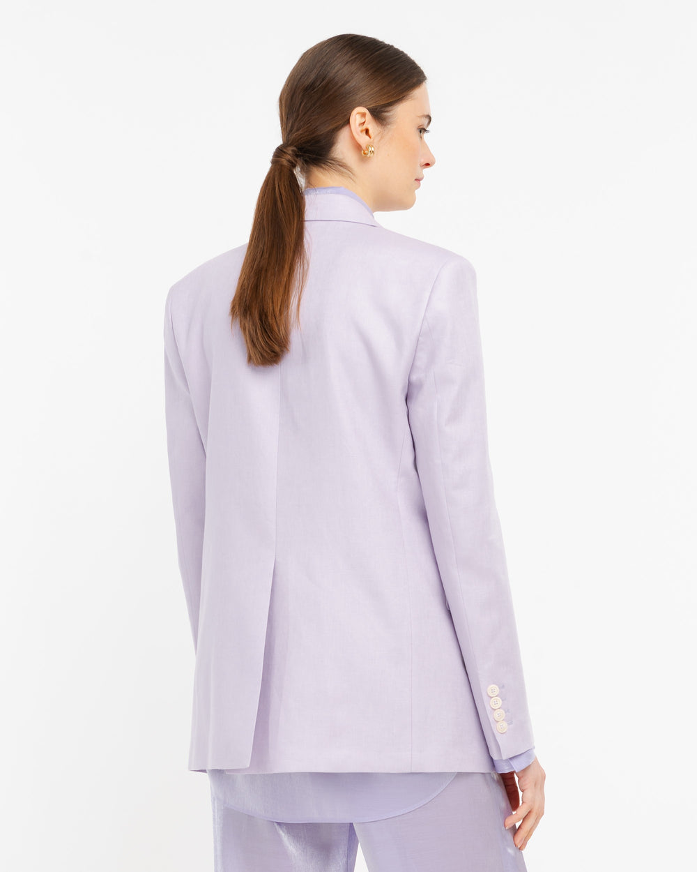 violet double breasted pure linen blazer