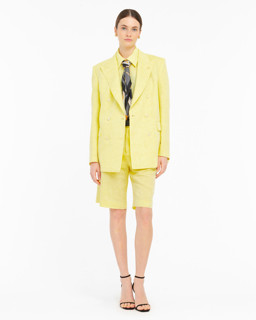 yellow double breasted linen viscose blazer
