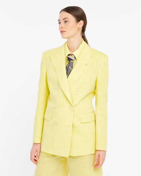 yellow double breasted linen viscose blazer