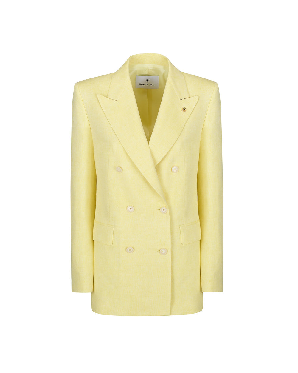 yellow double breasted linen viscose blazer