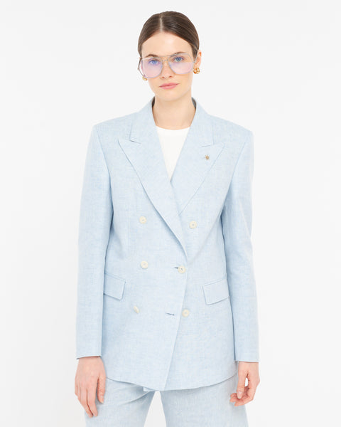 sky blue double breasted linen viscose blazer