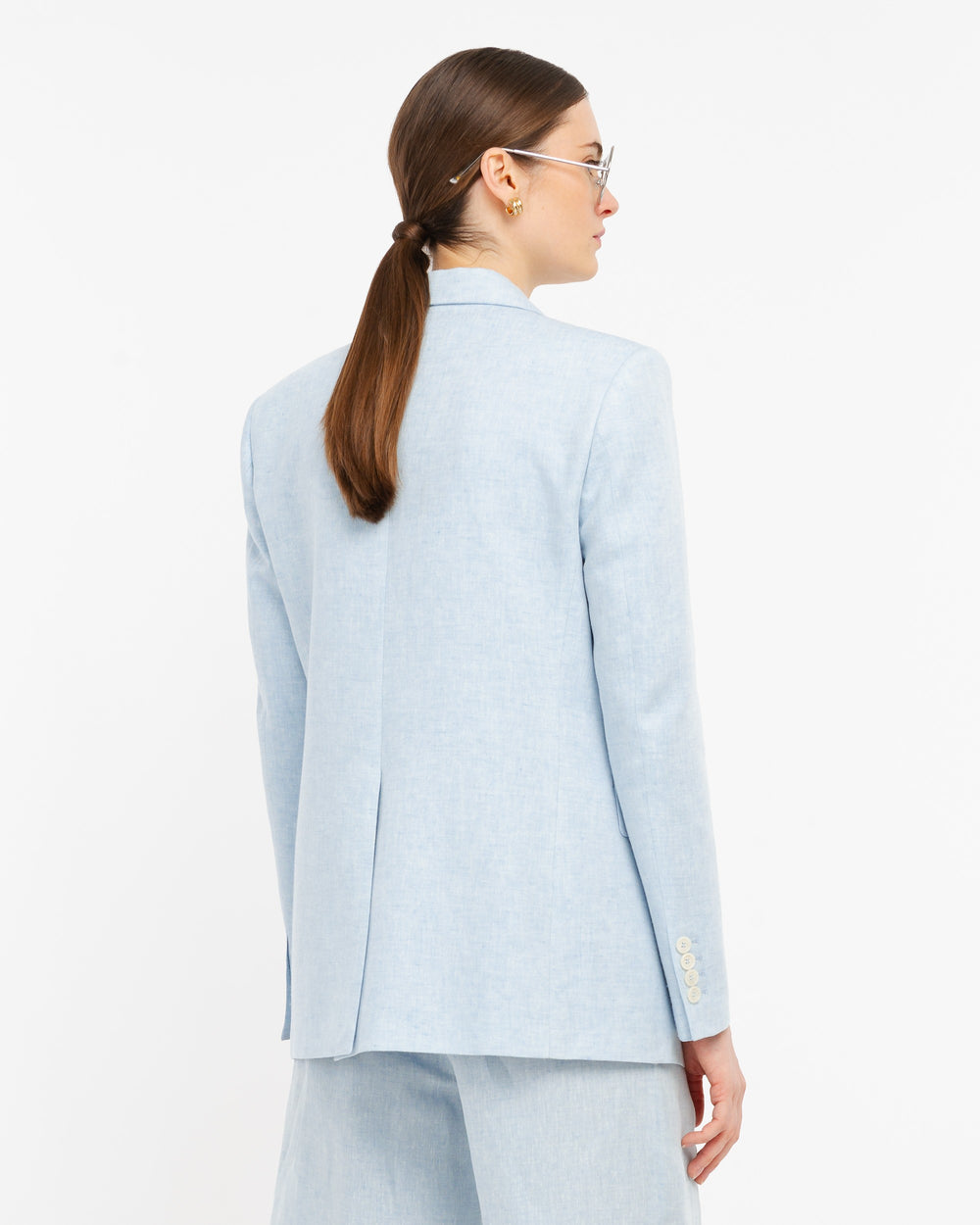 sky blue double breasted linen viscose blazer