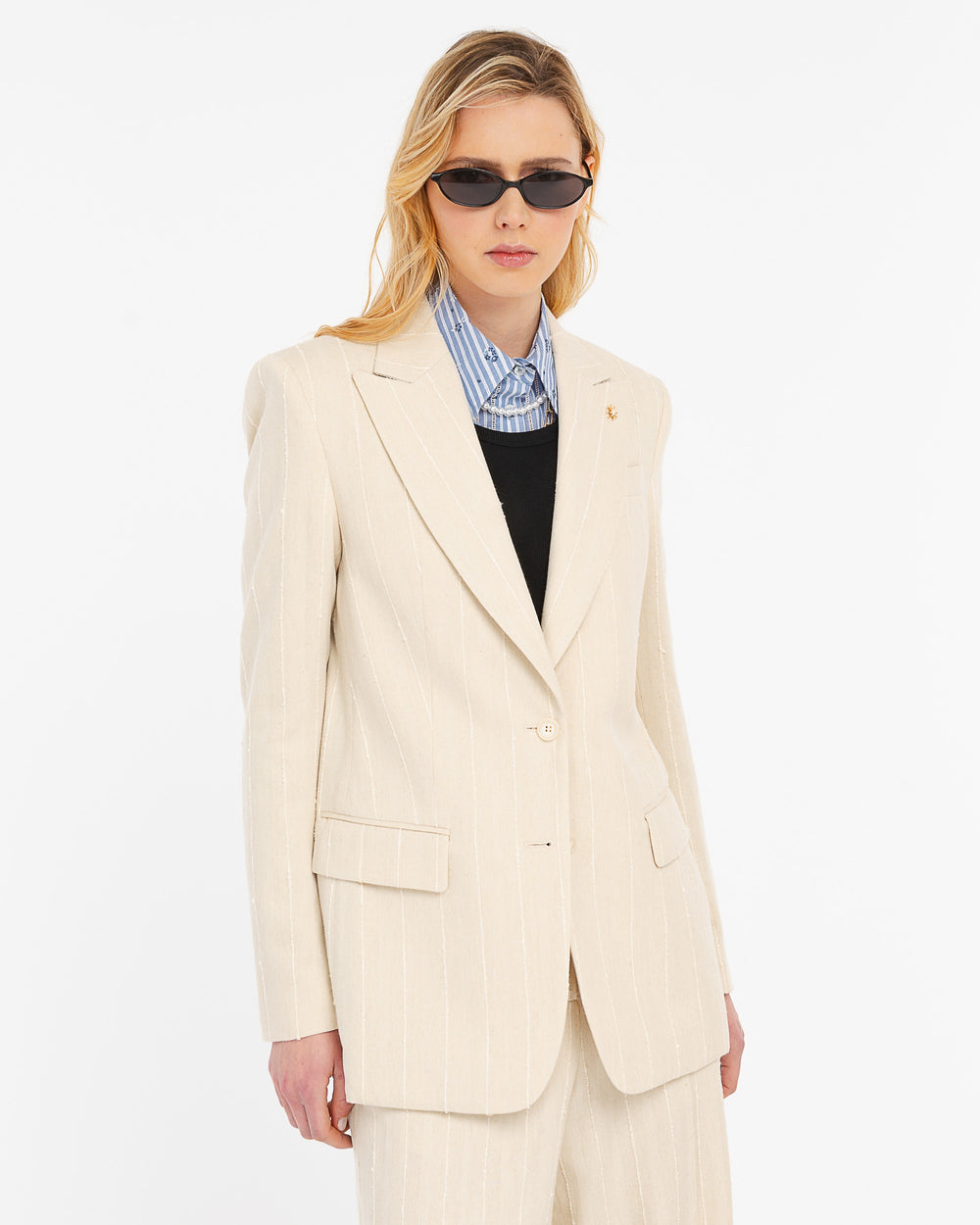 beige cotton blend striped blazer