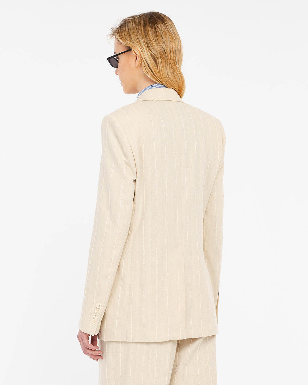 beige cotton blend striped blazer