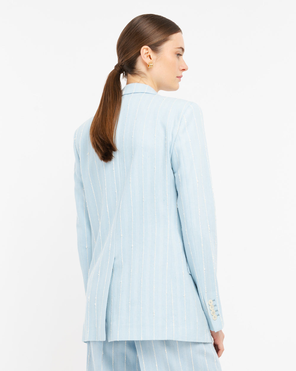 sky blue cotton blend striped blazer