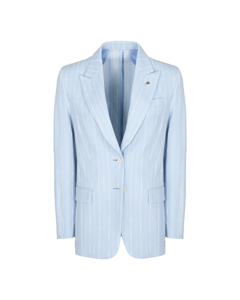sky blue cotton blend striped blazer