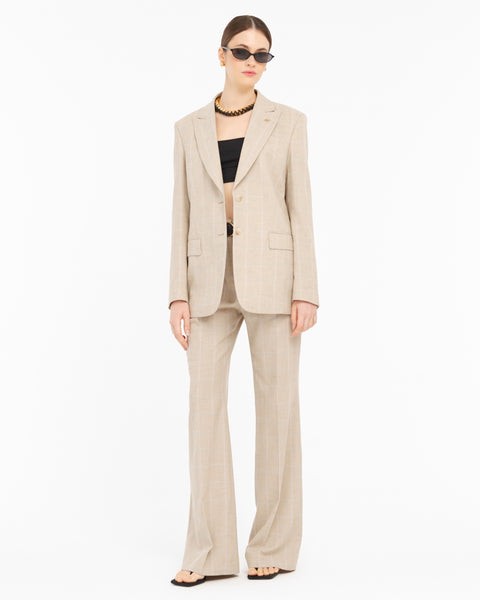 beige check cotton blended blazer