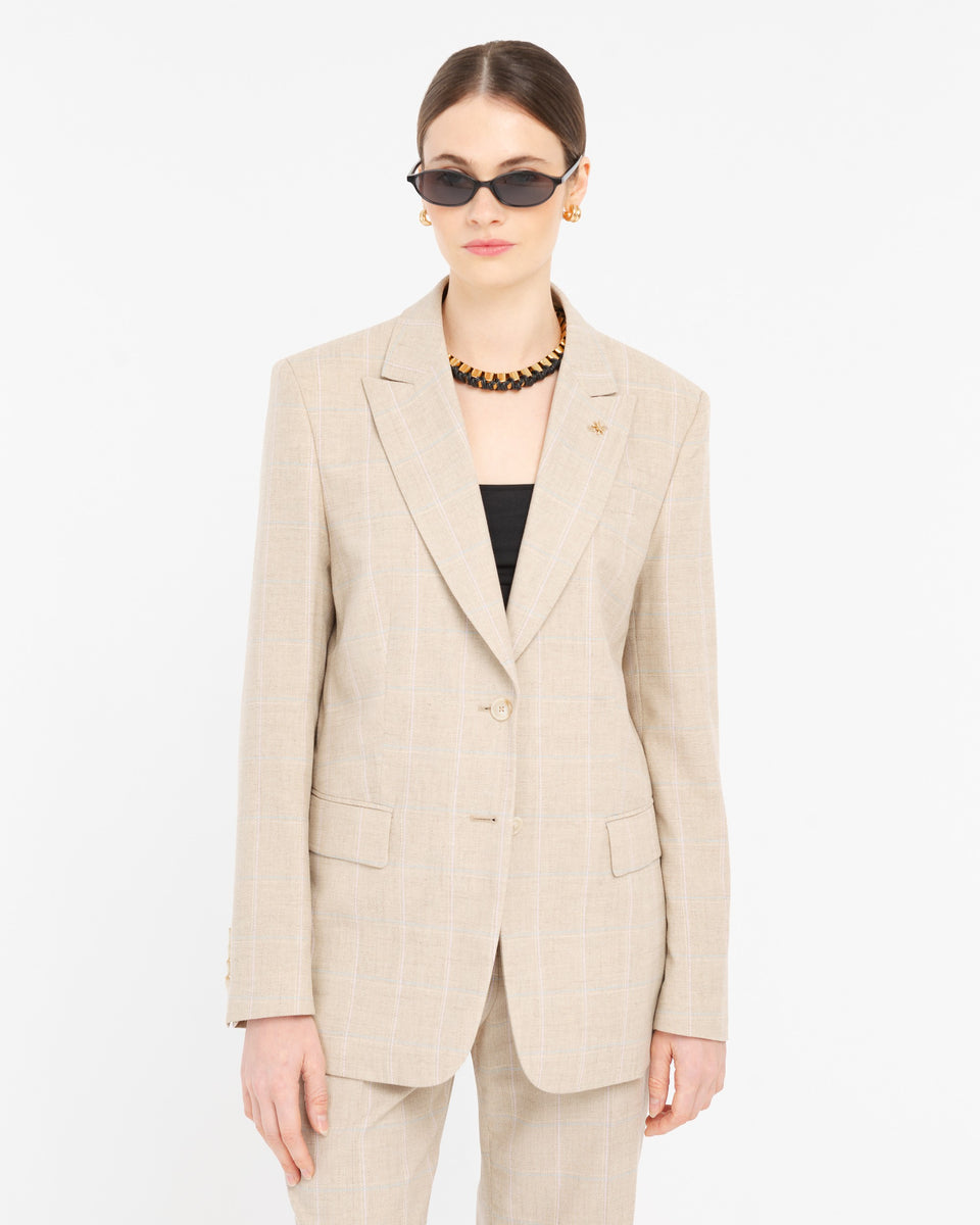 beige check cotton blended blazer - Manuel Ritz Official