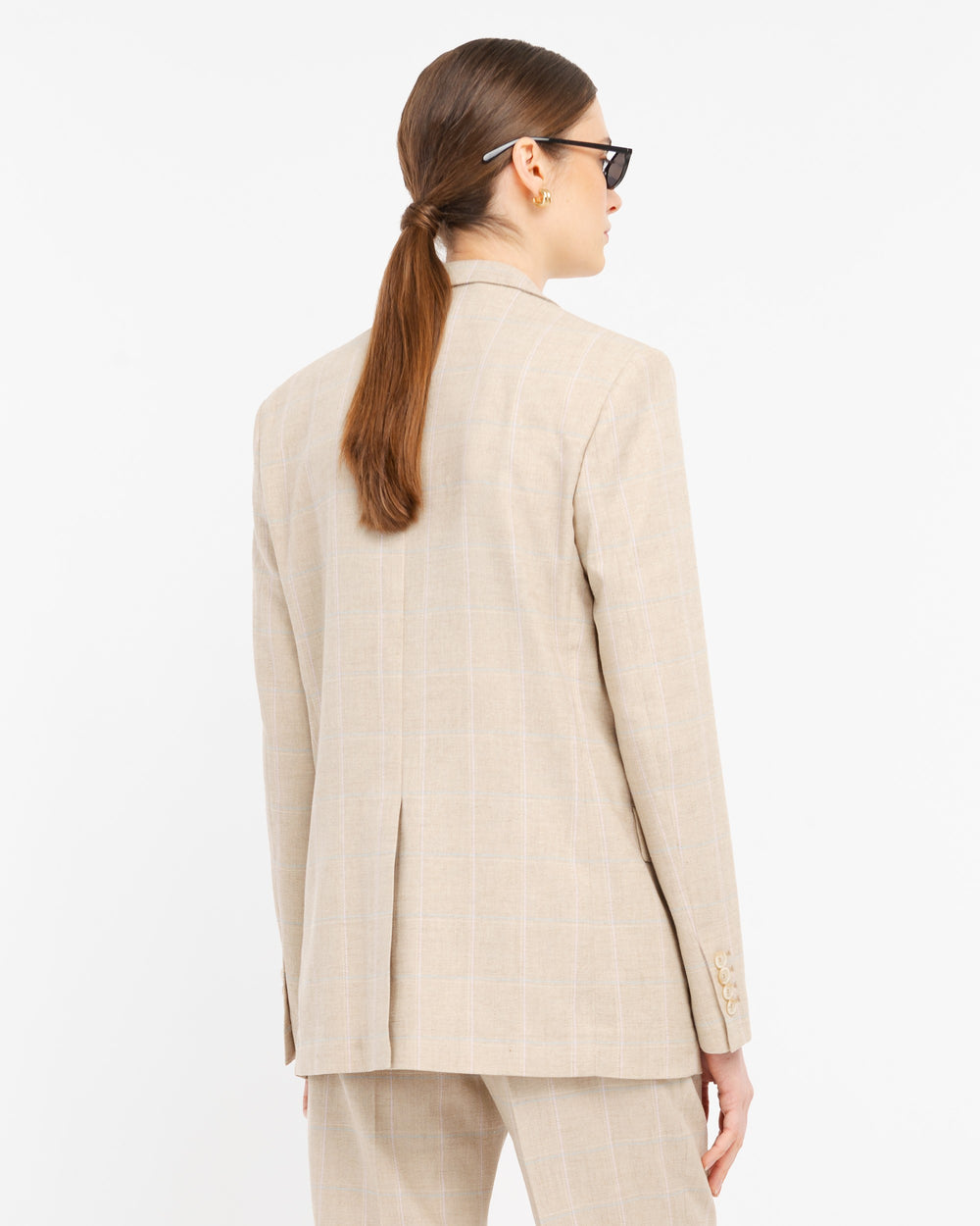 beige check cotton blended blazer